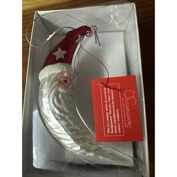 Mercury Glass Santa Crescent Moon Christmas Ornament Dept 56 In Box - Picture 1 of 4